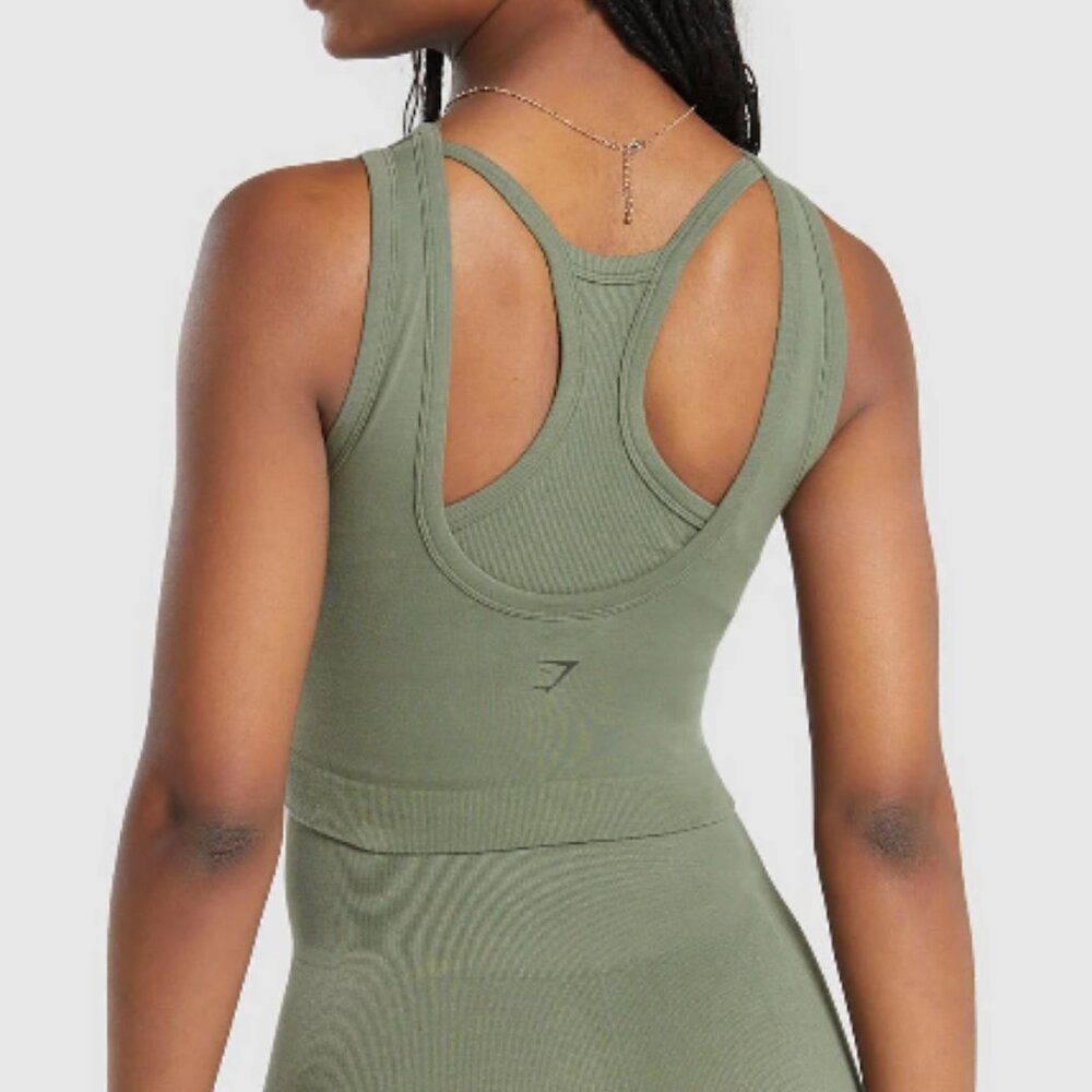 BNWT GYMSHARK Ribbed Cotton Seamless Body Fit Tank BASE GREEN SZ S - Picture 2 of 8